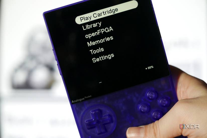 The main menu on the Analogue Pocket in front of a white screen