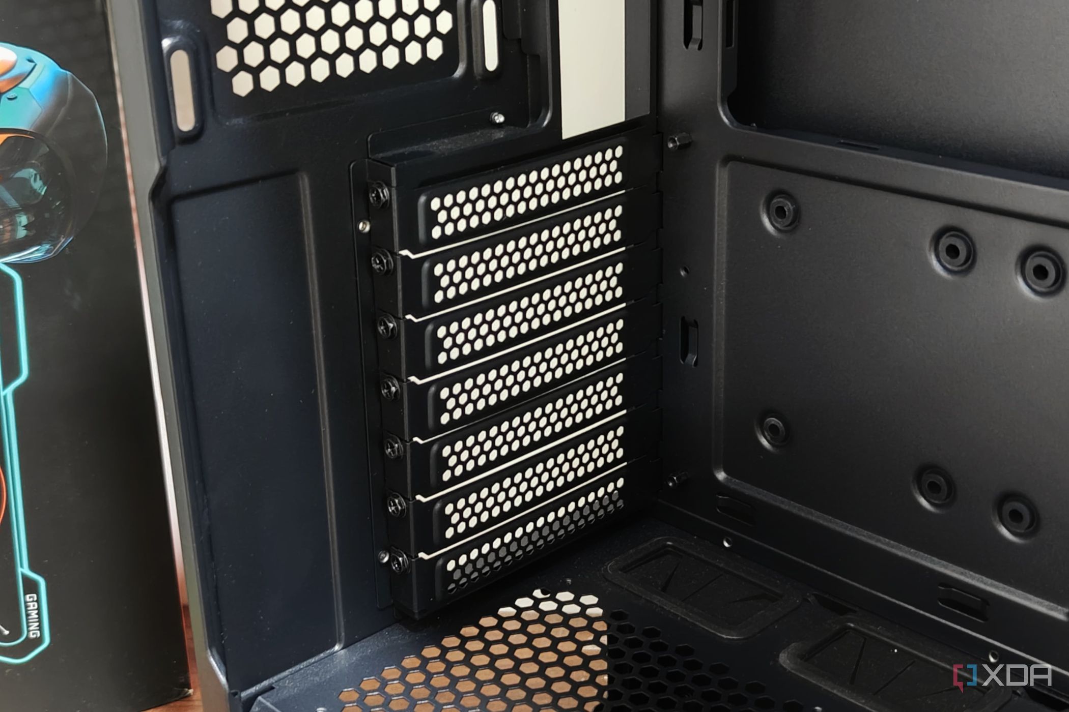 An image showing the PCIe slots that's located at the back of the Antec P20C PC case.