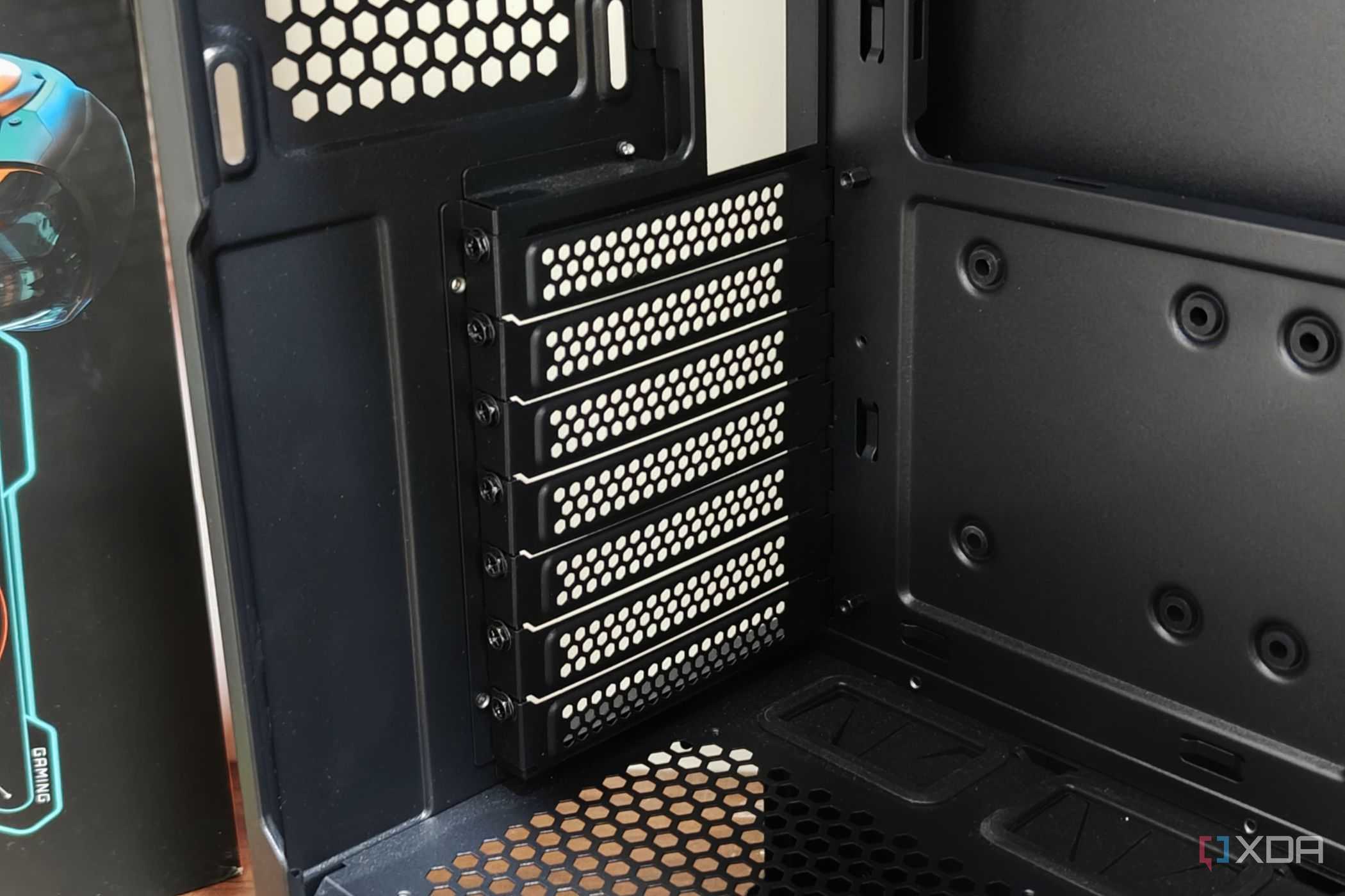 An image showing the PCIe slots that's located at the back of the Antec P20C PC case.
