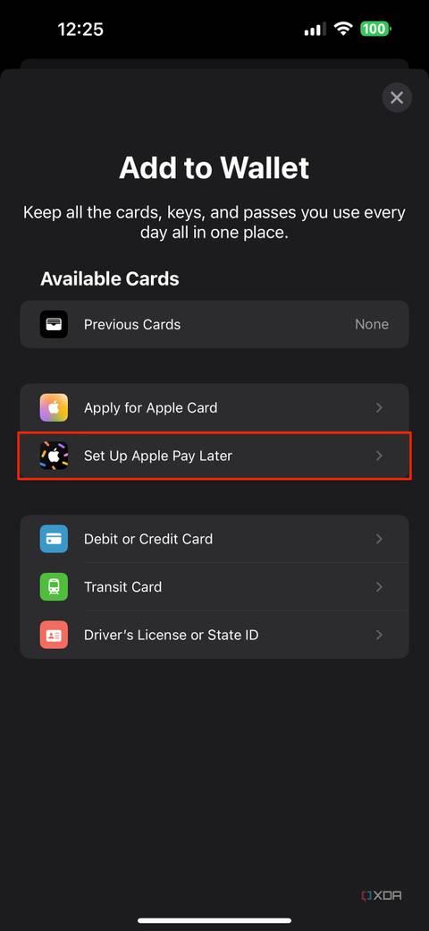 Set Up Apple Pay Later button in apple wallet app
