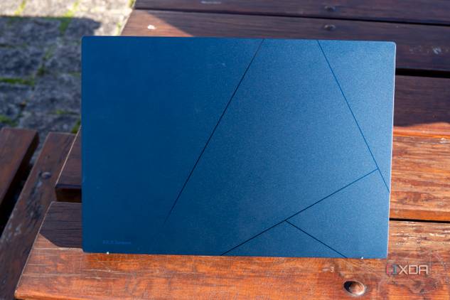 Rear view of the Asus Zenbook 14 OLED with the lid open