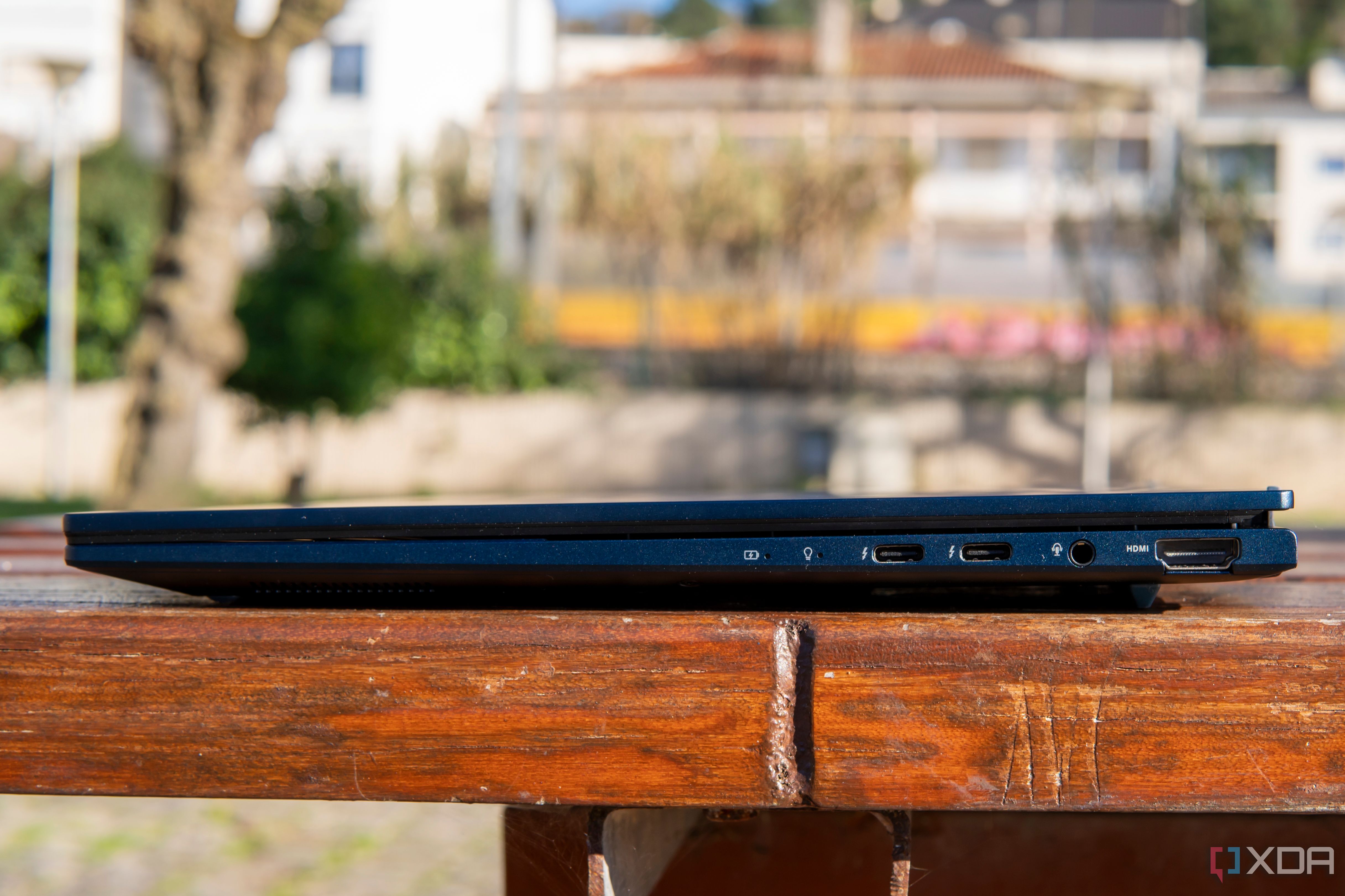 Right side view of the Asus Zenbook 14 OLED with the lid closed