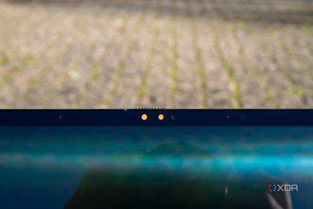 Close-up of the webcam on the Asus Zenbook 14 OLED with the privacy cover closed