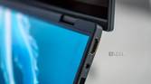 Closeup of HDMI port on dual-screen laptop