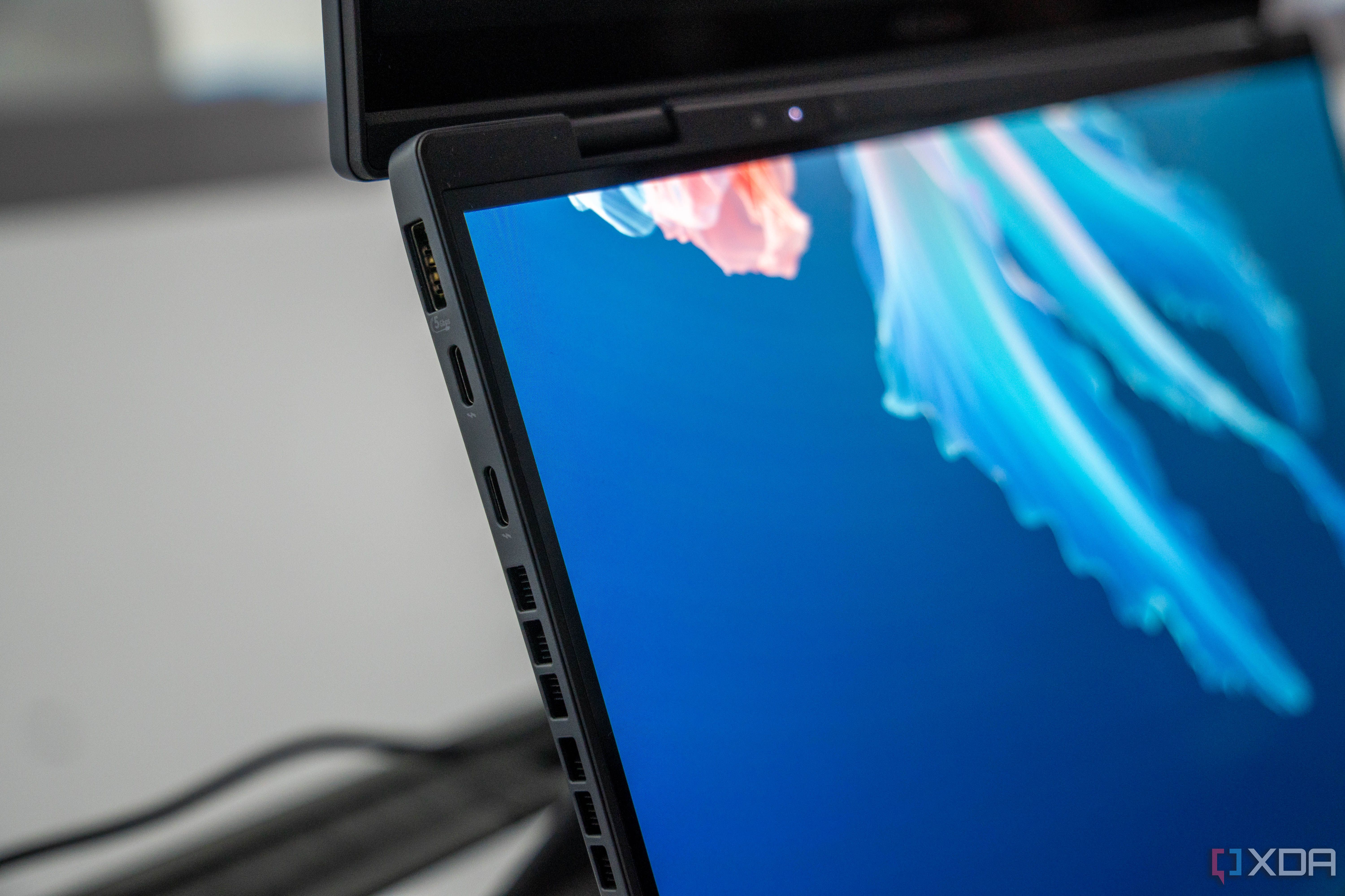 Close-up of the hinge on the Asus Zenbook Duo
