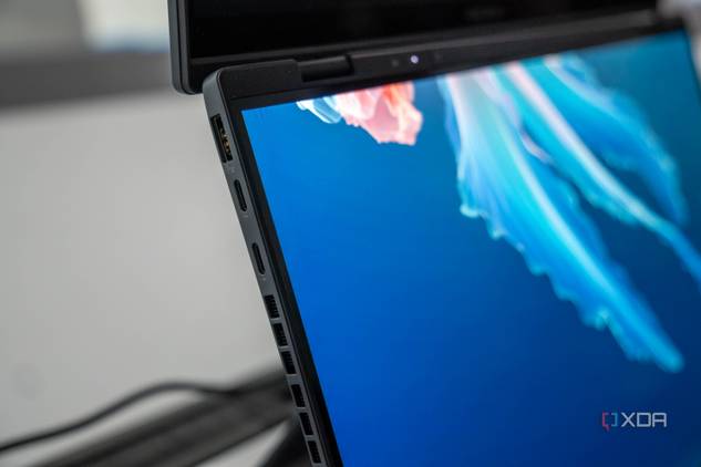 Close-up of the hinge on the Asus Zenbook Duo