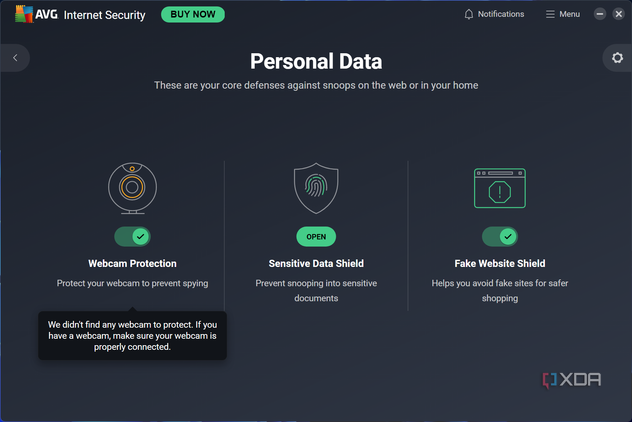 Screenshot of the personal data page of AVG Internet Security