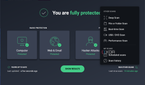 Screenshot of the homepage of AVG Internet Security with the scan menu open