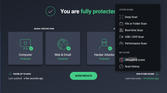 Screenshot of the homepage of AVG Internet Security with the scan menu open