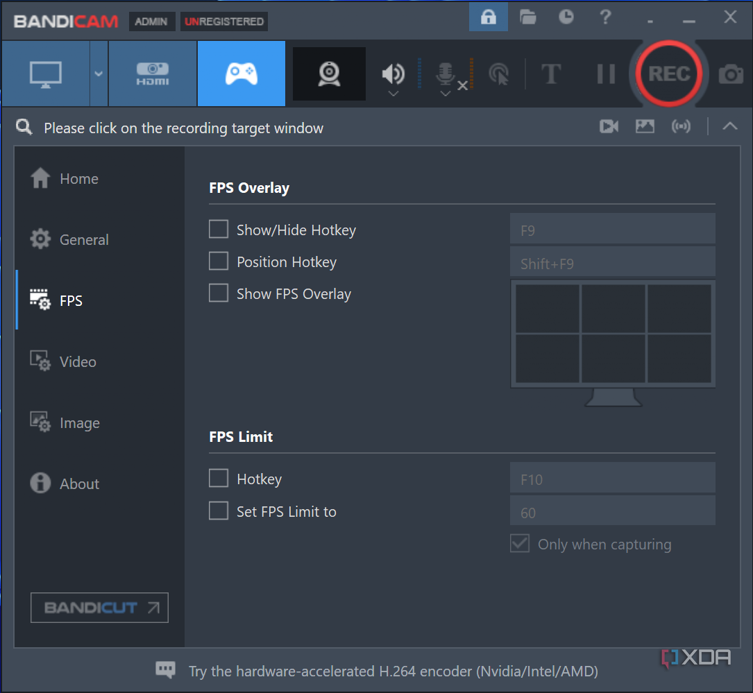 Screenshot of the Bandicam FPS overlay for game recording