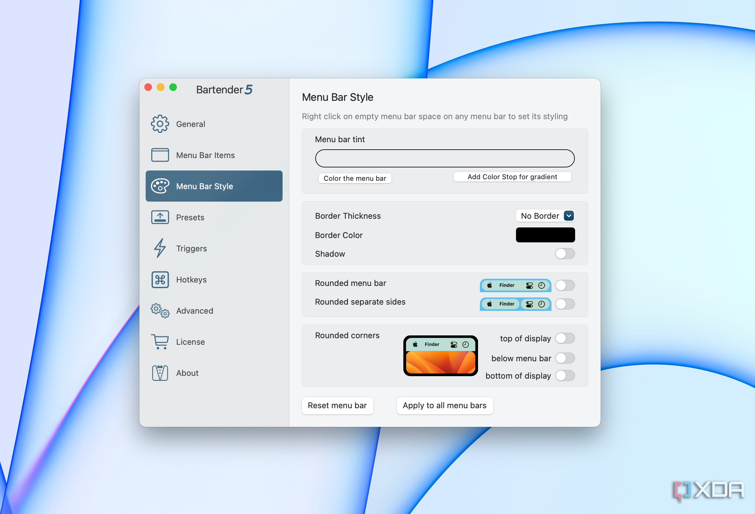 Menu bar customization apps in macOS.