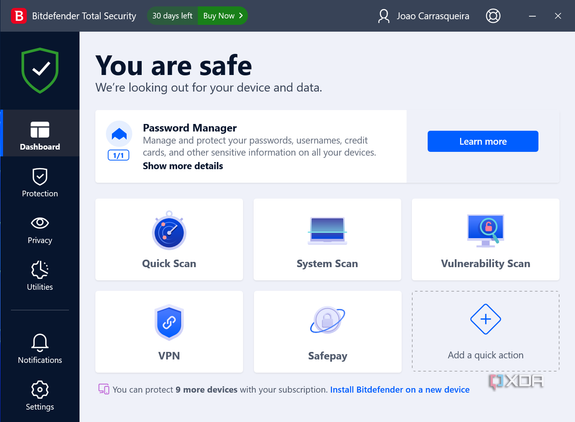 Screenshot of home page in Bitdefender Total Security