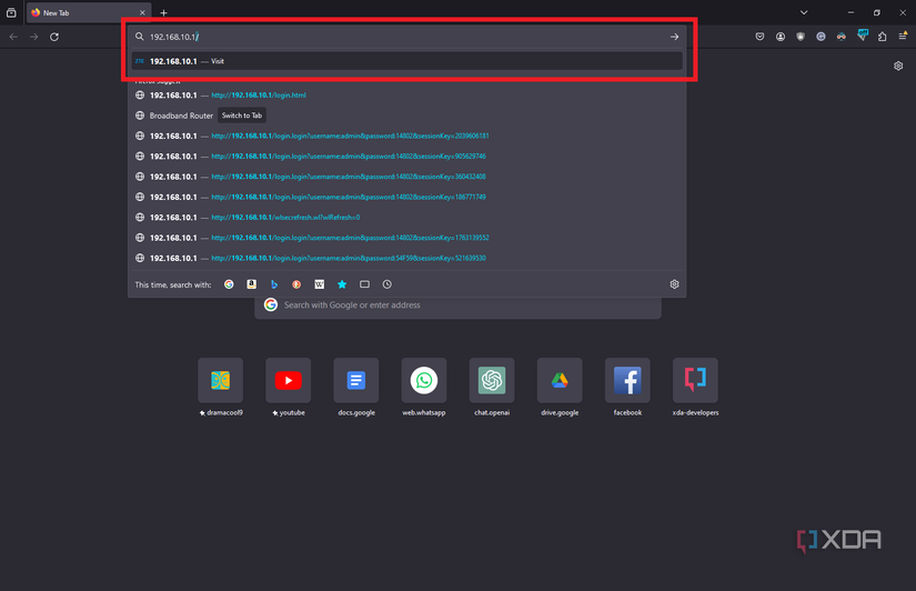 entering router ip adress of router in a browser