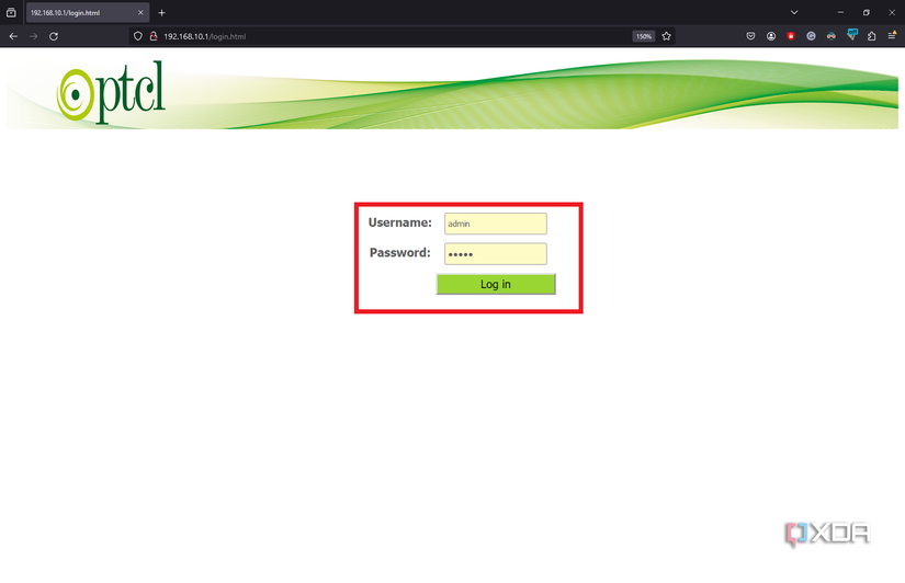 entering credentials to log into router settings page