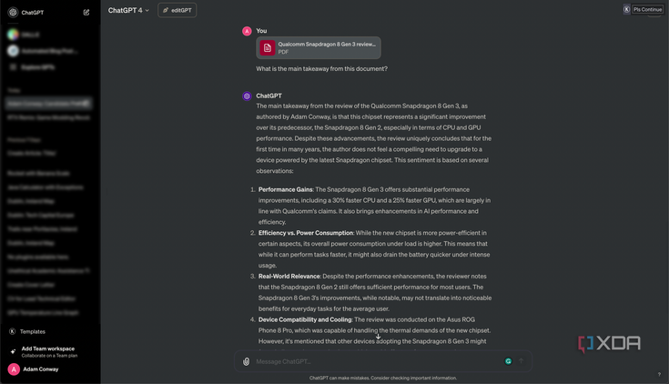 ChatGPT reading a PDF file and analyzing it