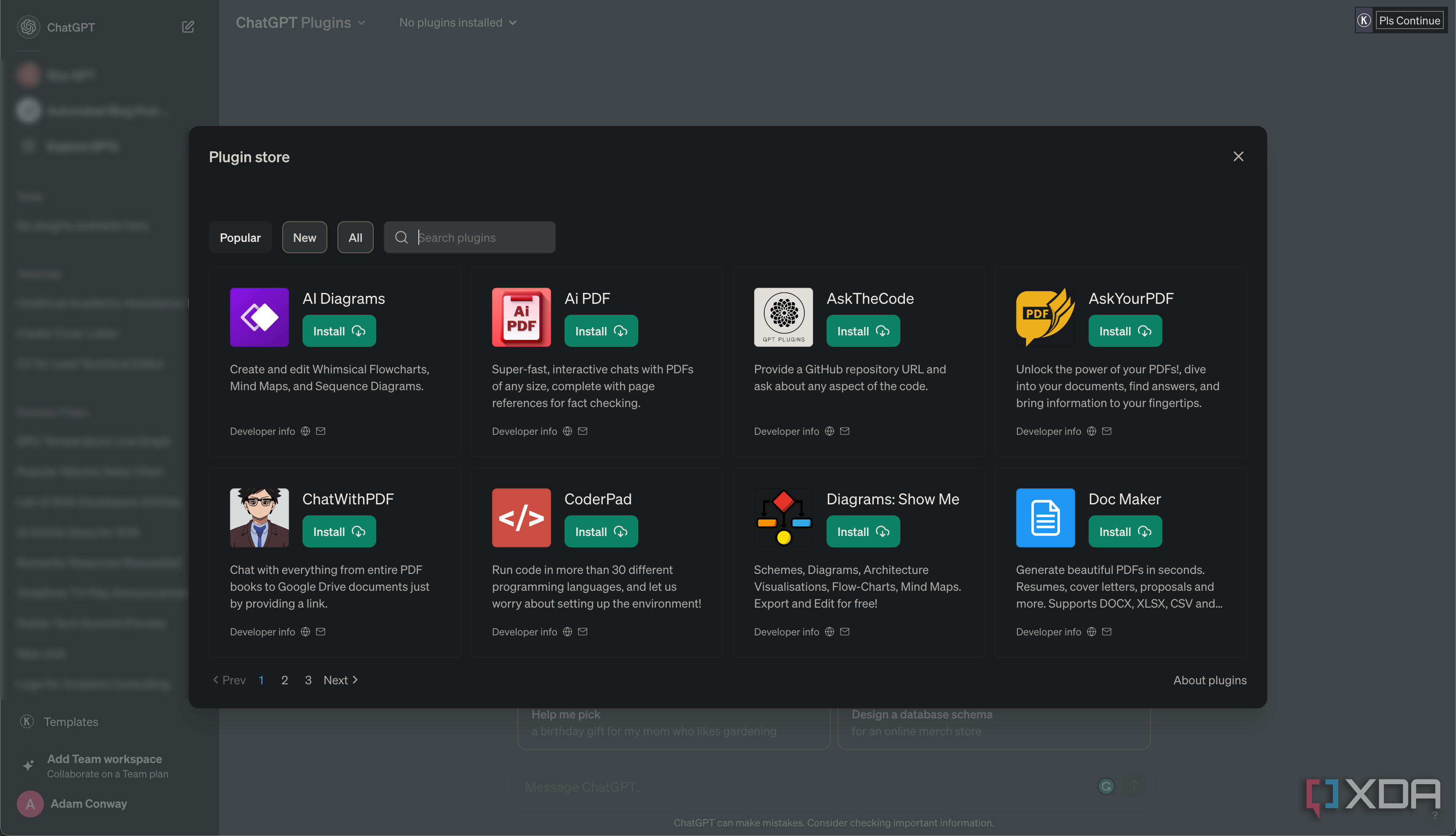 Browsing plugins in the ChatGPT Plugin store