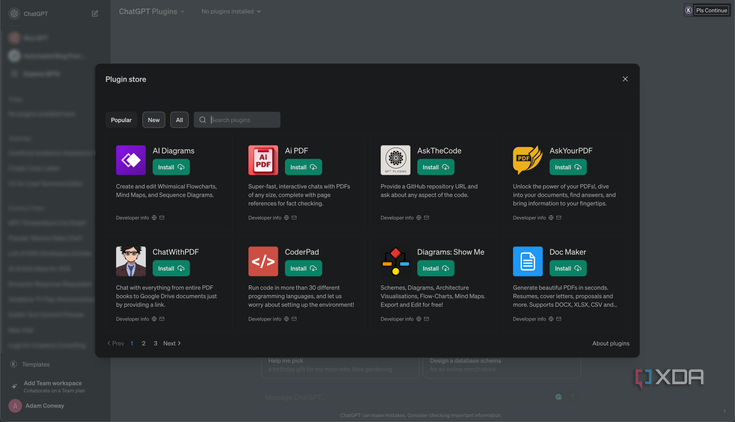 Browsing plugins in the ChatGPT Plugin store