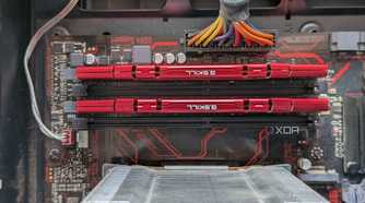 Two RAM sticks installed on a motherboard