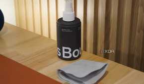 A microfiber cloth and cleaning solution.