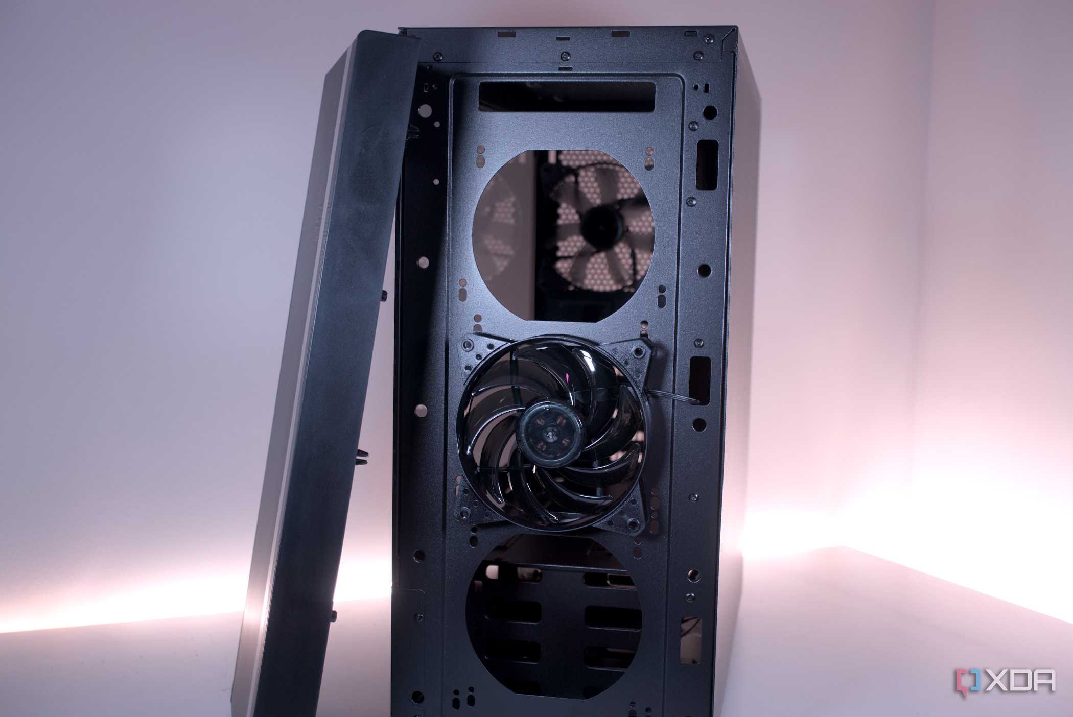 Behind the Cooler Master MasterBox NR600 front mesh panel