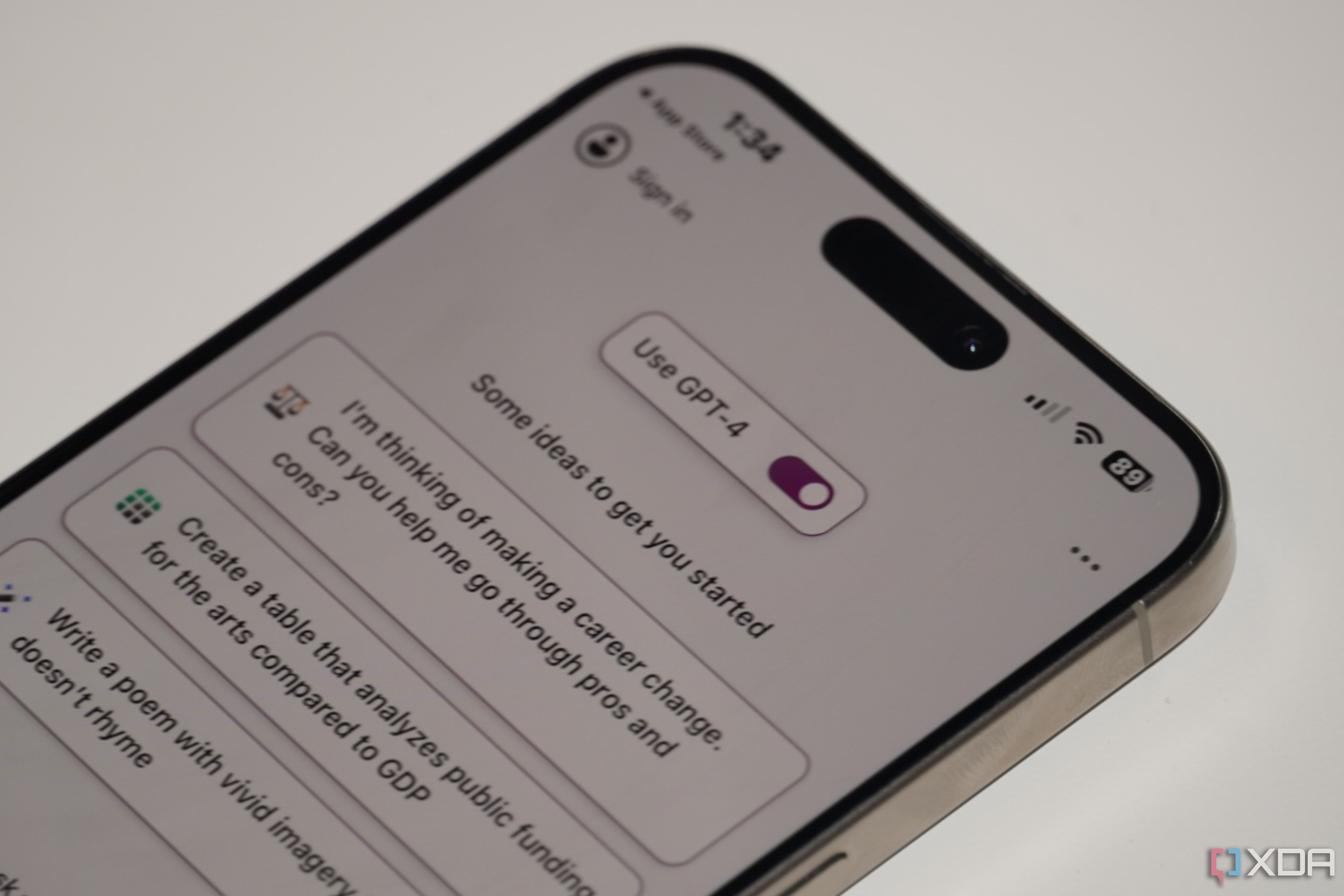 The Copilot app showing the GPT-4 toggle.