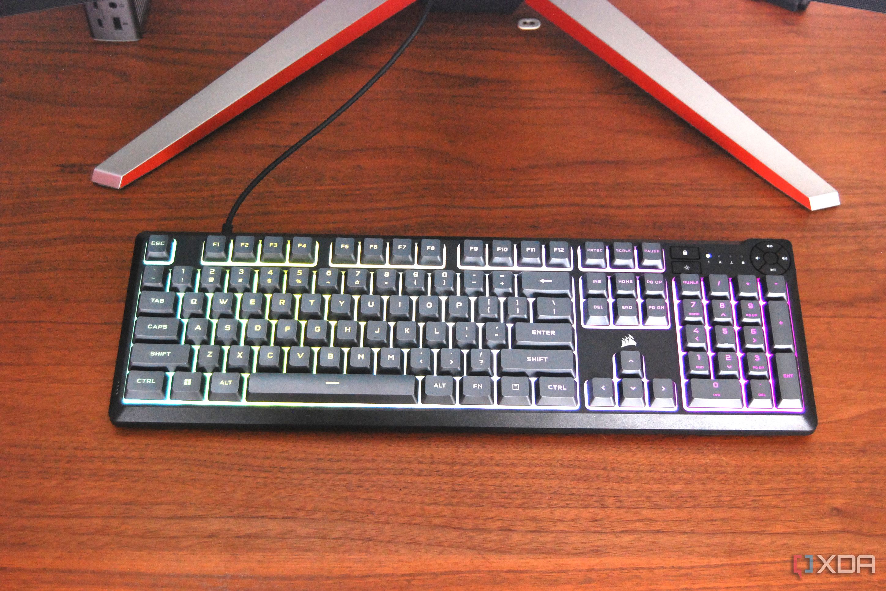 Corsair K55 Core RGB gaming keyboard on a desk
