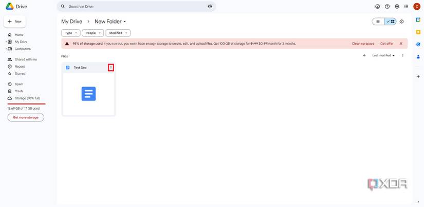 Open Docs file settings in Google Drive