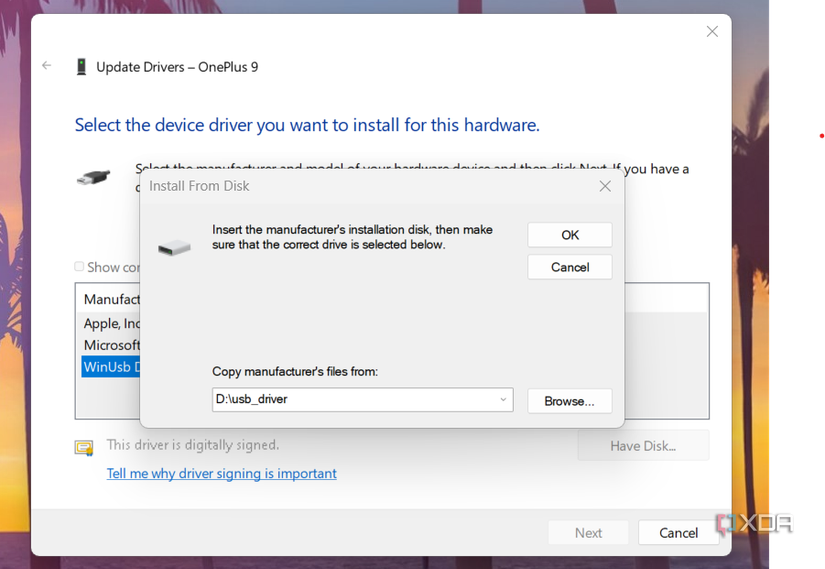 Device Manager Have Disk option