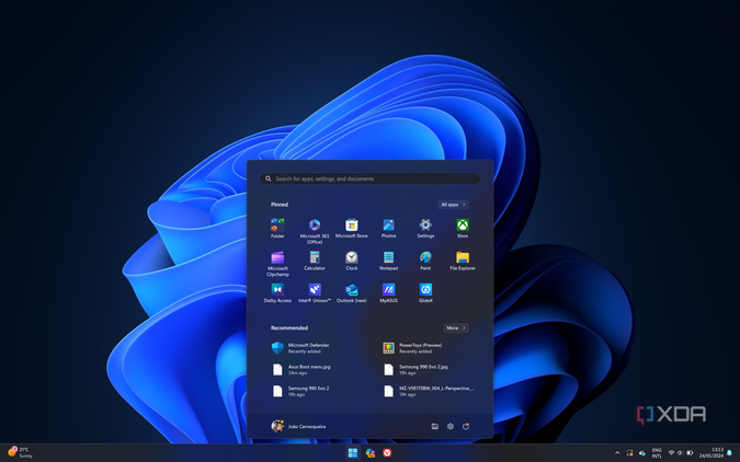 Windows Start menu on desktop