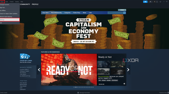 Image showing how to open settings from the Steam home page.