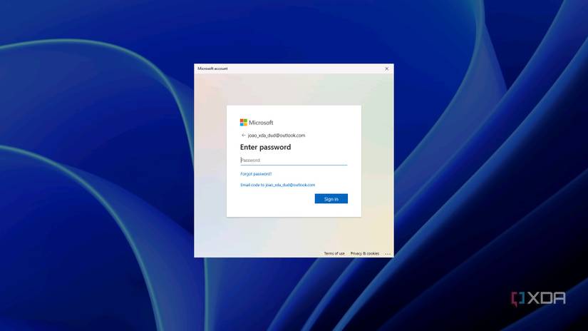 Screenshot of Windows 11 sign in screen asking the user for the Microsoft account password when they've forgotten their PIN