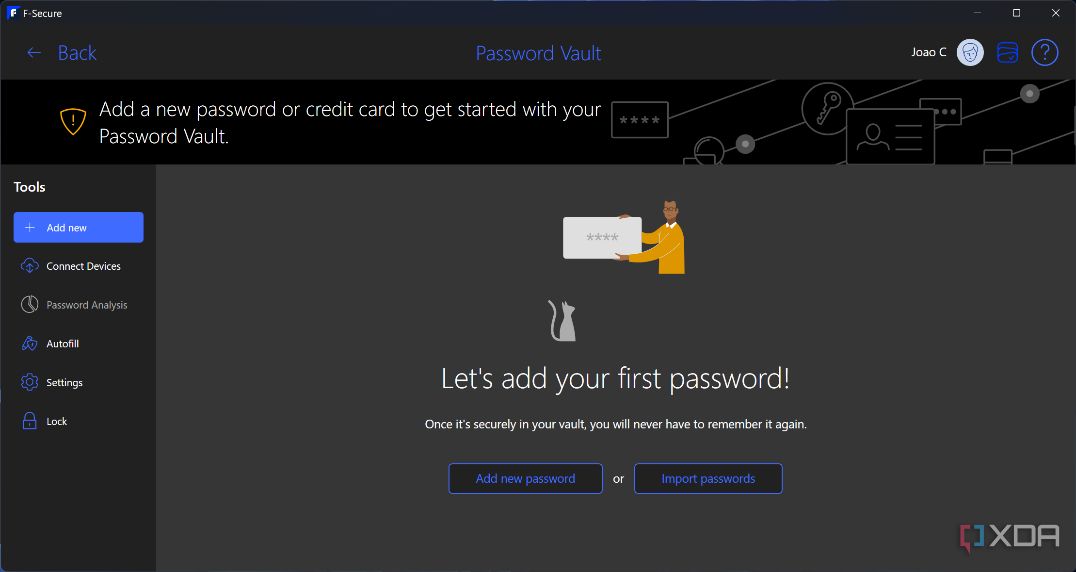 Screenshot of the password vault in F-Secure