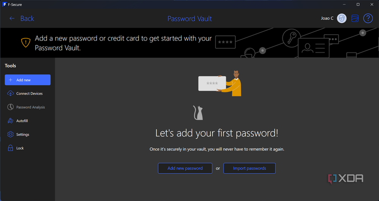 Screenshot of the password vault in F-Secure