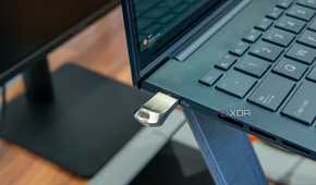 A flash drive plugged into a laptop