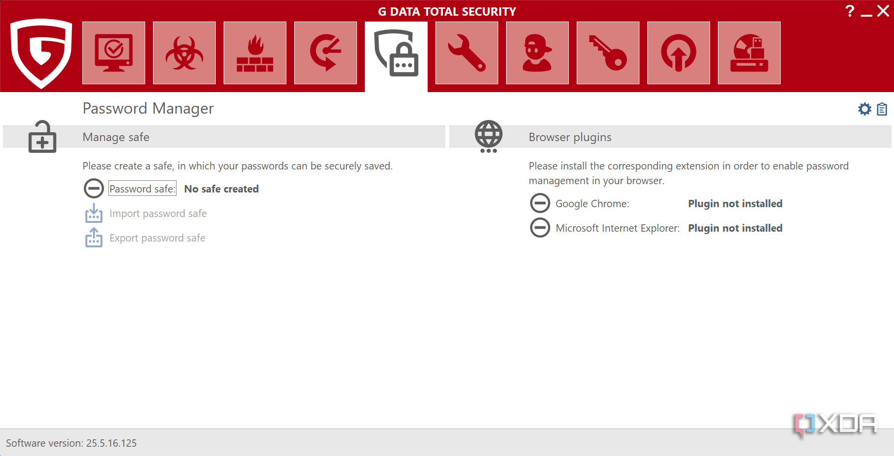 Screenshot of the Password Manager page in G Data