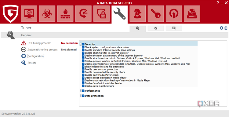 Screenshot of the Tuner page in G Data