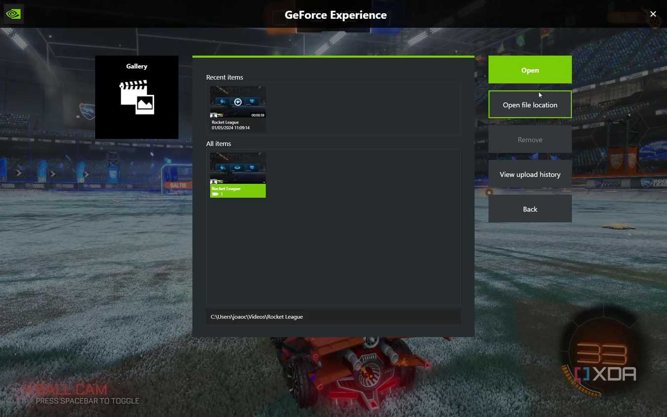 Screenshot of video recording library in the Nvidia GeForce Experience overlay
