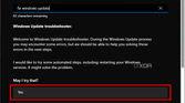 Screenshot of Get Help suggesting the troubleshooter for Windows Update with the Yes option highlighted