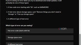 Screenshot of Get Help asking the user what kind of error is shown in Windows Update
