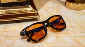 Giunnar Optiks Cupertino set on a marble table with Amber lenses