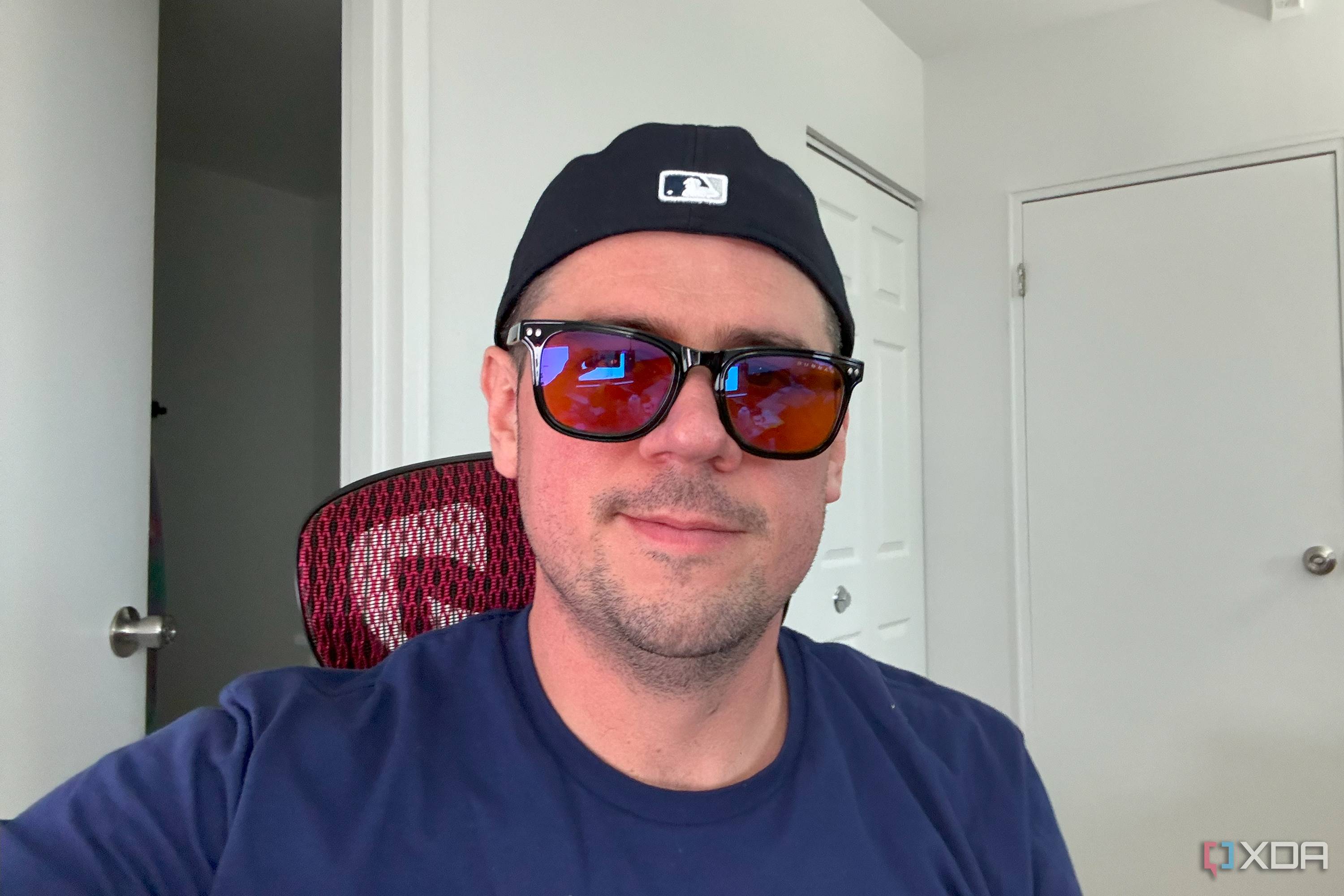 Man wearing Giunnar Optiks Cupertino with Amber lenses
