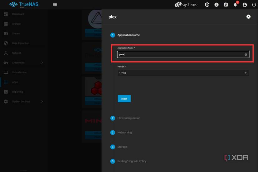 A screenshot showing the highlighted Application Name option in Plex app set up screen.