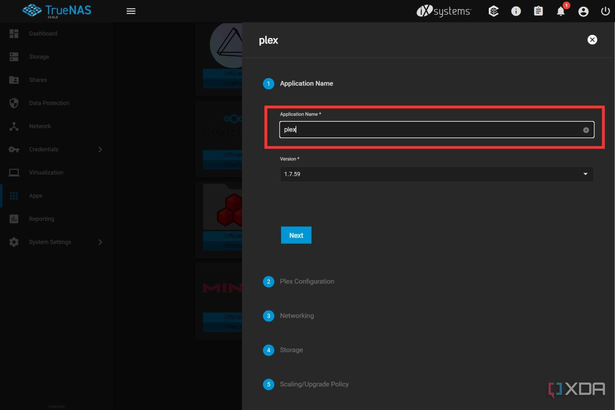 A screenshot showing the highlighted Application Name option in Plex app set up screen.