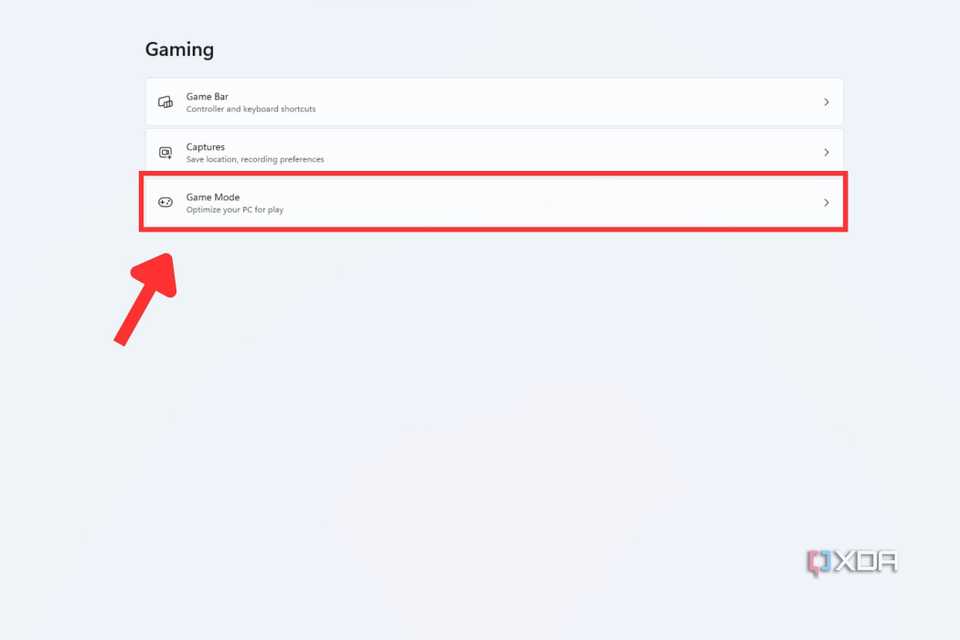 A screenshot showing the highlighted Game Mode option in Windows 11 settings.