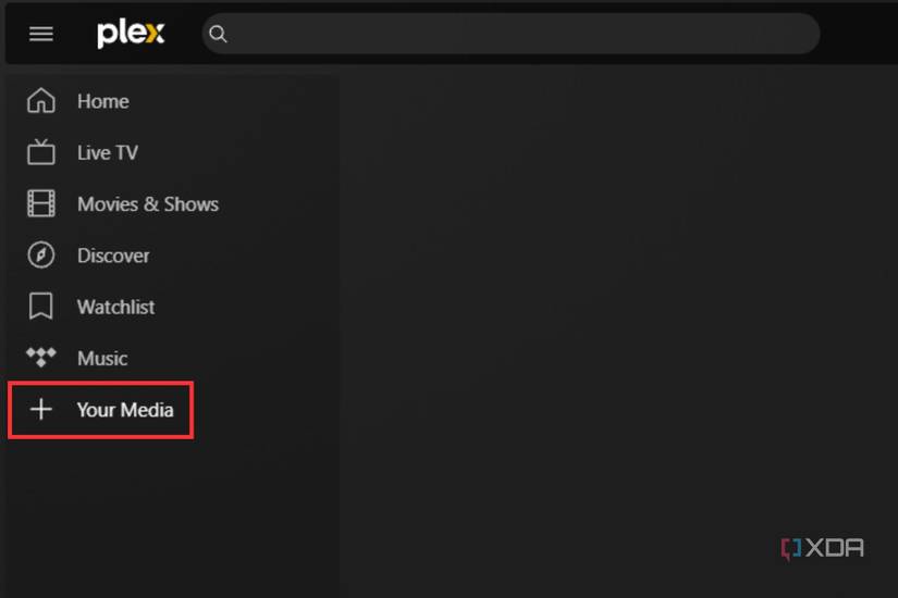 A screenshot showing the highlighted Your Media option within Plex web portal.
