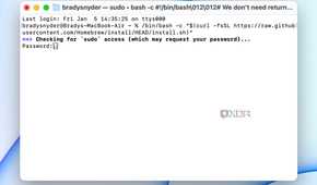 The Homebrew install command in macOS terminal.