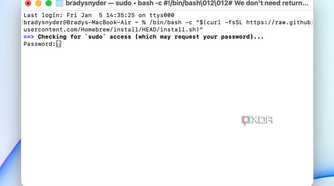 The Homebrew install command in macOS terminal.