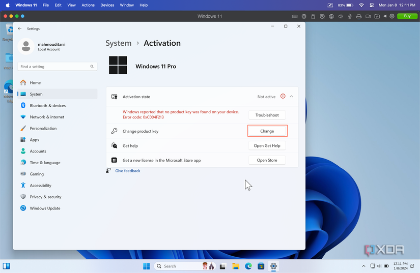 change product key button in windows 11 settings