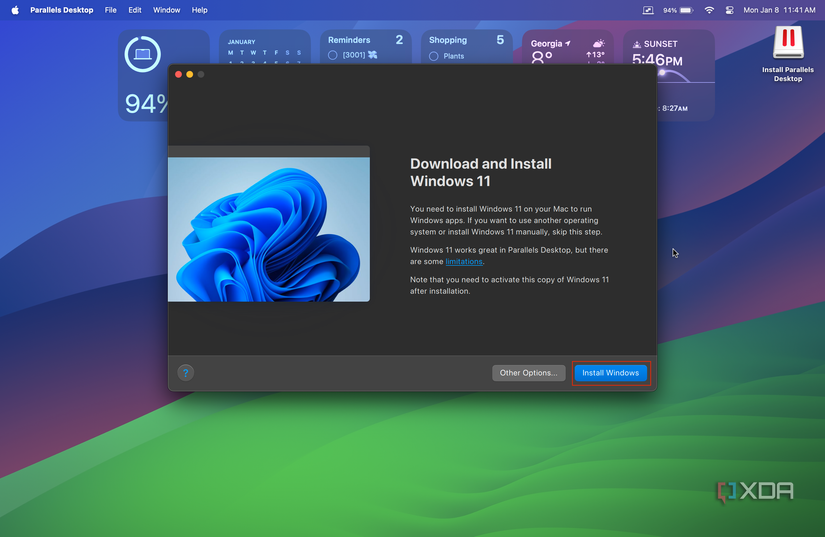 install windows button to install windows 11 in parallels desktop