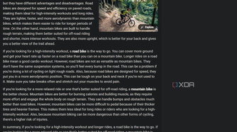 Screen showing prompt asking Copilot to compare a mountain bike versus a road bike for exercise